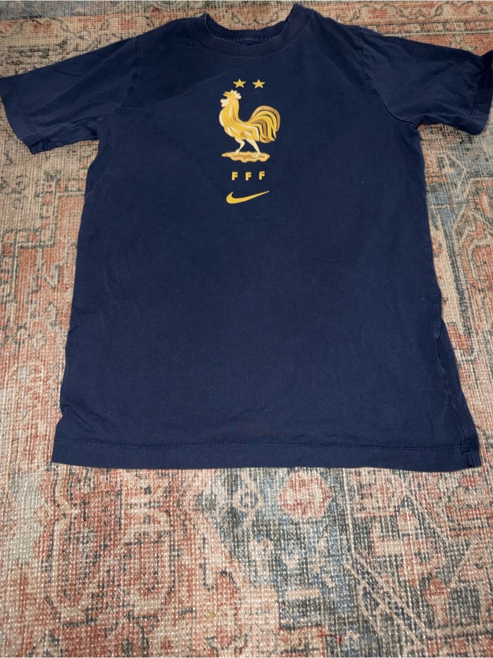 Nike Tee France FFF Soccer Football Navy Blue T-shirt Youth Large